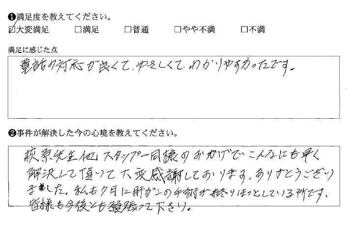 電話の対応がやさしくてわかりやすかったです