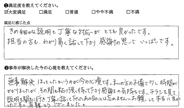 きめ細やかな説明と丁寧な対応がとても良かった