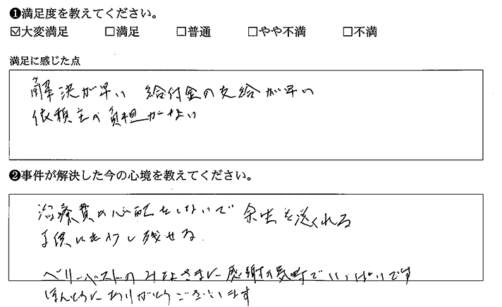 解決が早い 給付金の支給が早い 依頼主の負担がない