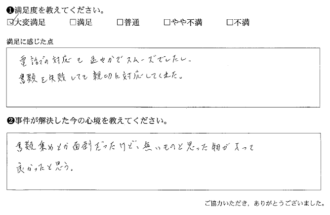 電話での対応も速やかでスムーズでした