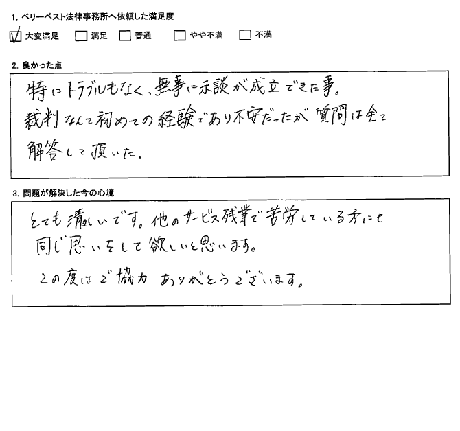 トラブルもなく、無事に示談が成立できました